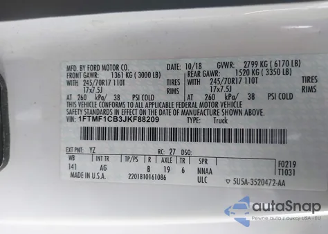 2018 Ford F-150 Xl from USA, damaged, VIN 1FTMF1CB3JKF88209